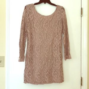 Blush lace dress with lace sleeves